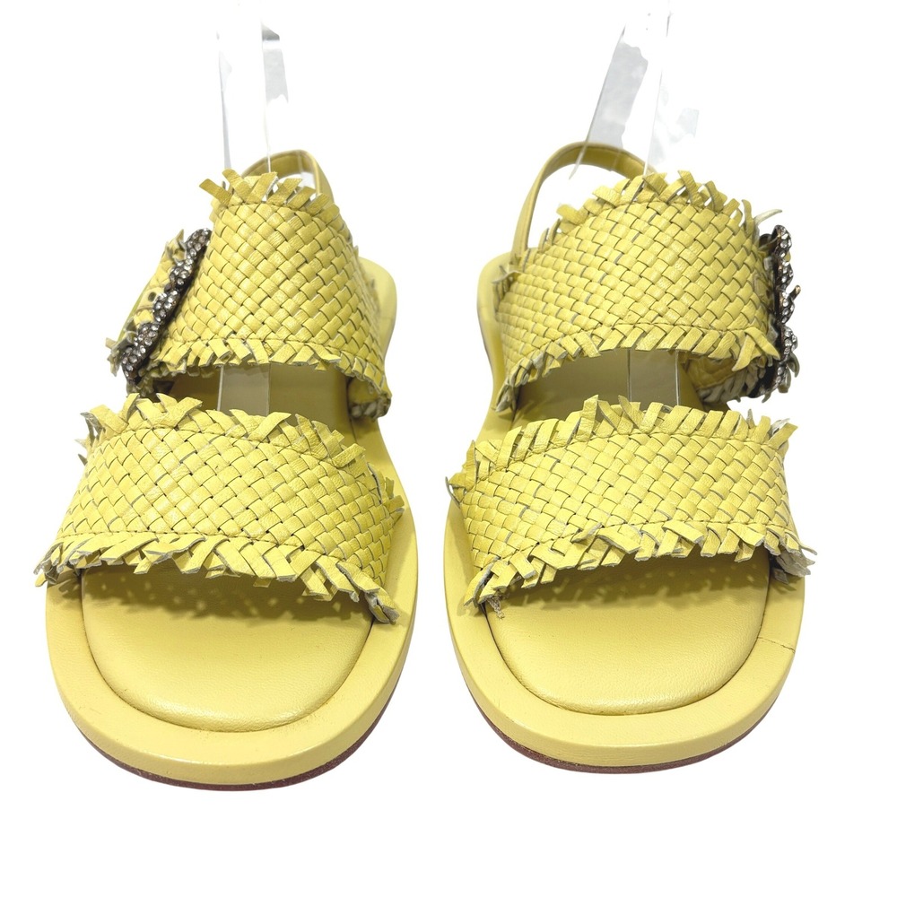Emanuelle Vee Vanessa Yellow Woven Leather Rhinestone Buckle Sandals Size 39 - Picture 9 of 9